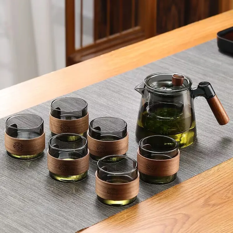 小型茶道防烫耐高温木把茶水分离玻璃泡茶壶耐热煮茶器加厚过滤