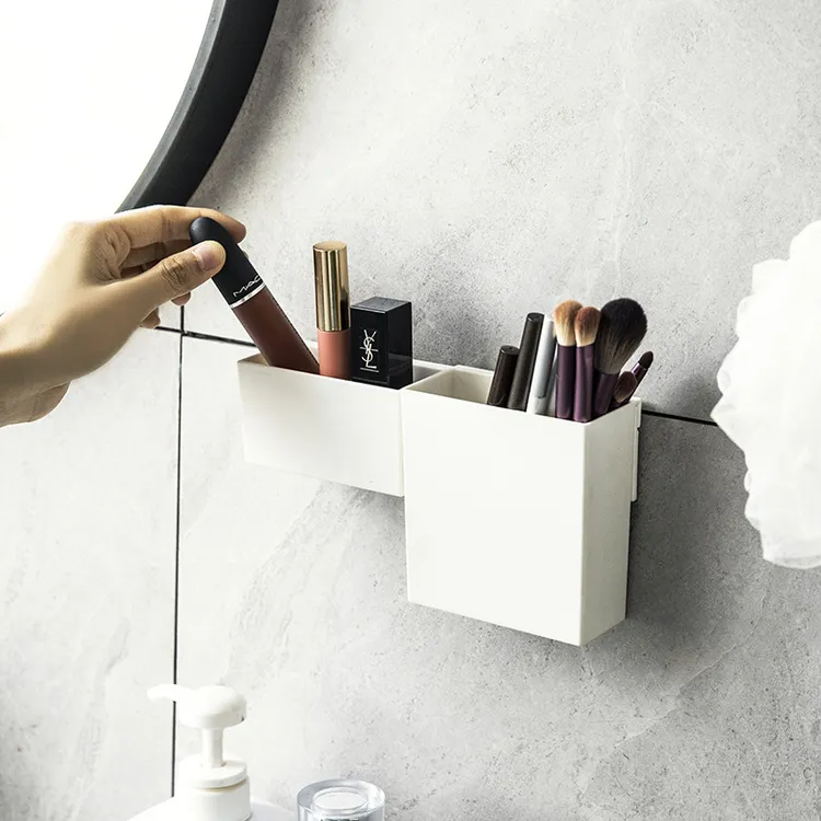 壁挂遥控器收纳盒长方形塑料整理盒子组合免打孔无痕杂物置物架