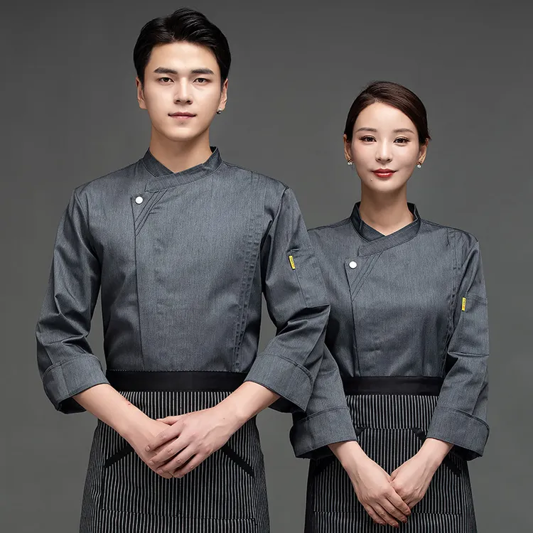 餐饮厨师工作服男女长袖秋冬季饭店后厨房中餐厅学校食堂衣服套装