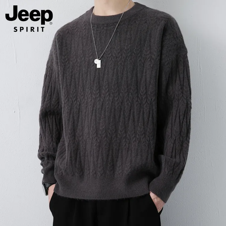JEEPSPIRIT吉普男士秋季圆领毛衣休闲男款保暖打底针织衫男秋冬款