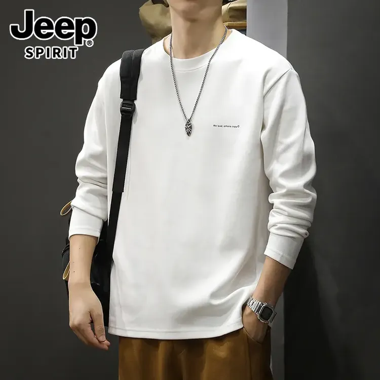 JEEPSPIRIT吉普秋季纯色长袖t恤男款宽松男士休闲卫衣圆领打底衫