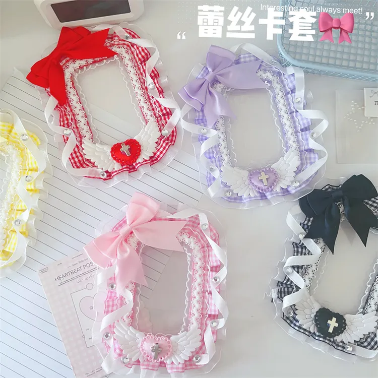  ins风蕾丝卡套布艺小卡挂件手工自制成品DIY可爱少女心天使翅膀