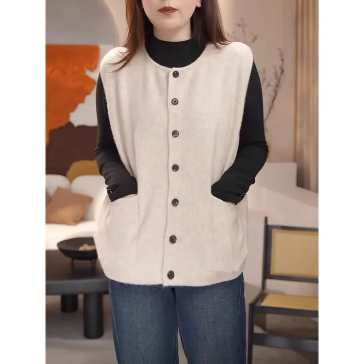 大码女装宽松无袖针织马夹2025新款秋季时髦穿搭洋气开衫马甲上衣