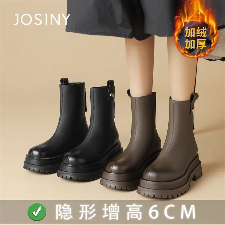 卓诗尼美拉德靴切尔西靴秋冬爆款加绒保暖厚底棉女靴增高复古短靴