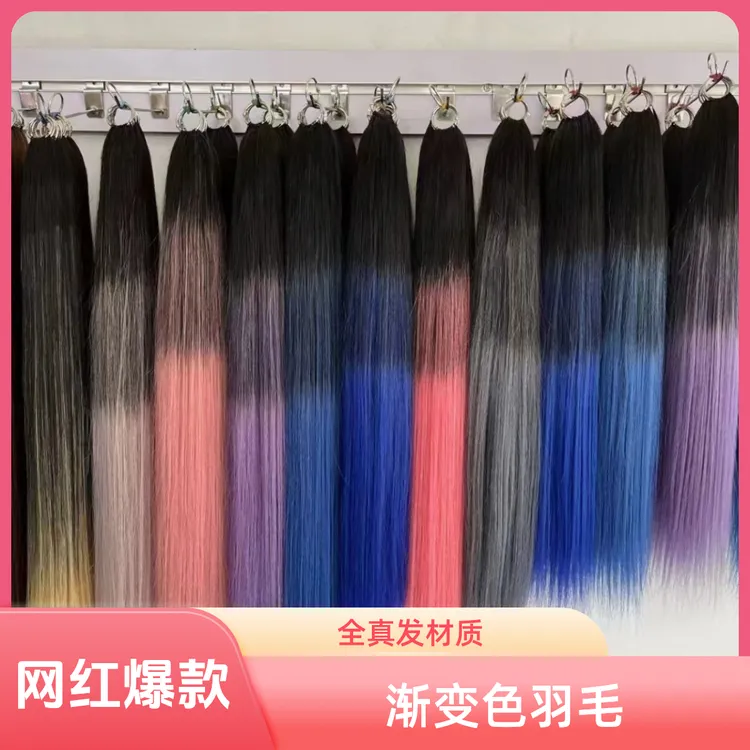 巴黎画染羽毛接发3代无折头羽毛真人发束网红爆款渐变色羽毛