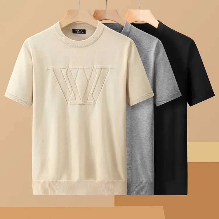 男士秋冬短袖新款时尚透气宽松百搭修身纯色简约休闲潮流圆领针织