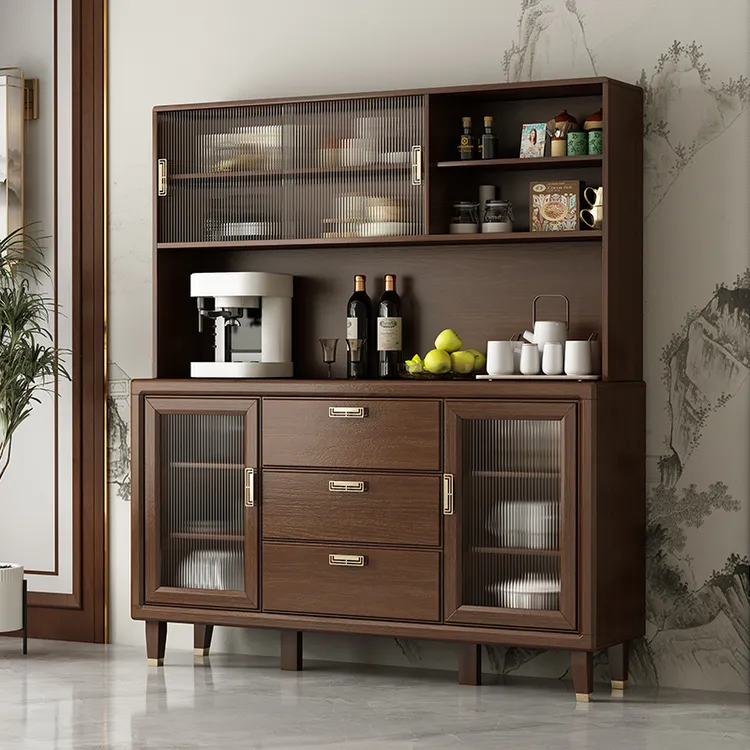 实木餐边柜酒柜一体高柜新中式厨房置物架储物柜餐厅家具客厅