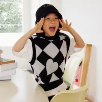 【芷芸专属】100-120littlemoco童装秋冬背心格子圆领针织衫