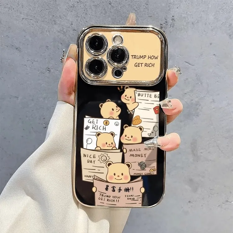 可爱暴富小熊适用iPhone15苹果13全包手机壳14promax网红爆款硅胶