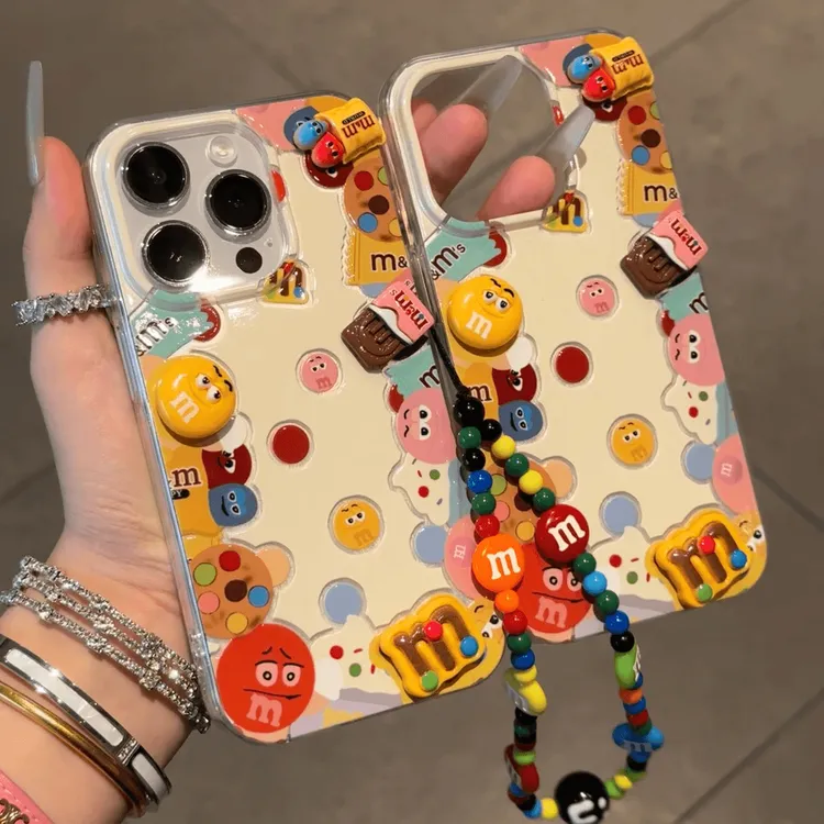 趣味彩虹波点M豆适用iphone13苹果14羽纱手机壳15promax网红x创意