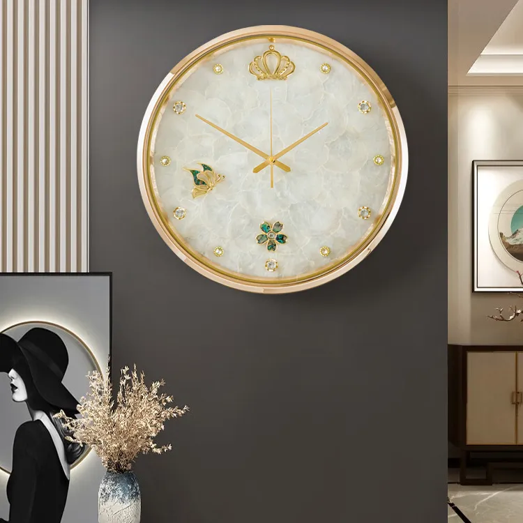 轻奢花朵贝壳挂钟时尚客厅简约钟表大气装饰个性静音餐厅挂墙钟饰