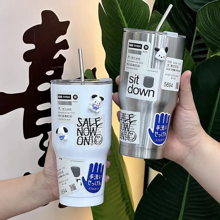 新款网红冰霸杯304不锈钢创意水杯保冰杯车载咖啡杯便携大容量杯