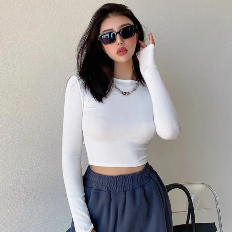 603欧美风圆领修身长袖女上衣休闲时尚长袖打底秋冬显瘦