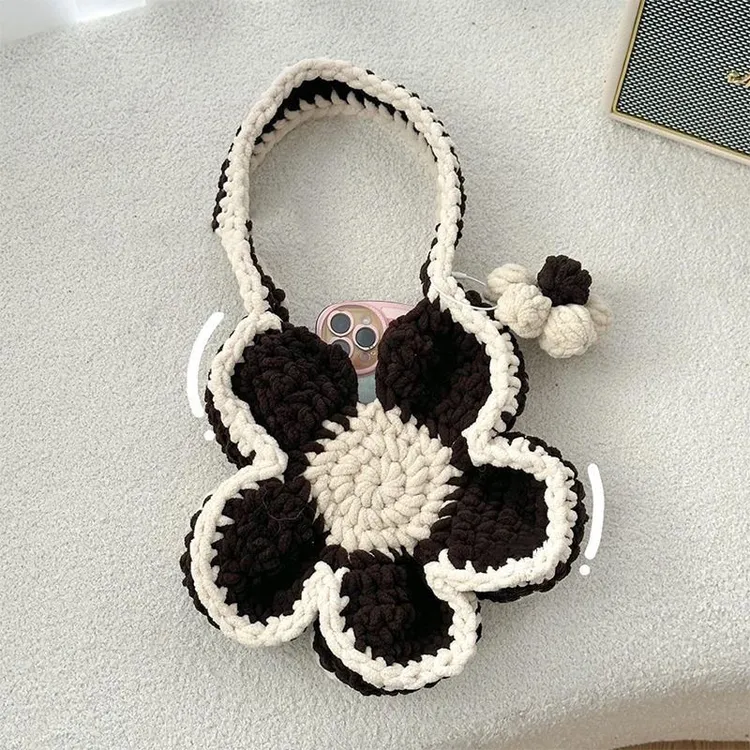 泫雅同款冰条毛线钩织花朵编织diy材料包手工大容量手提单肩包包