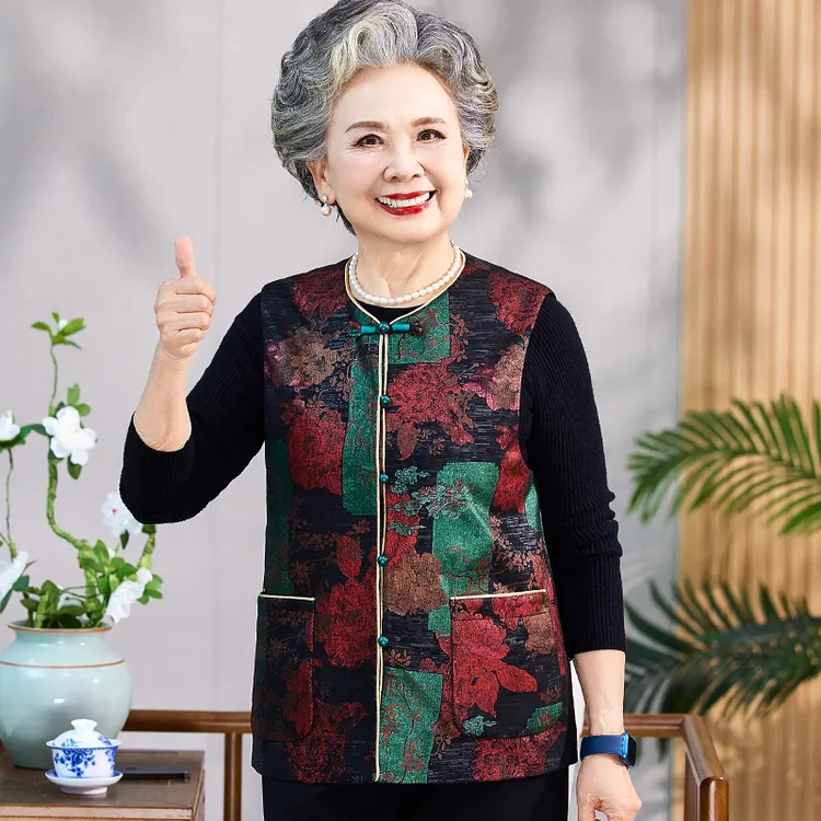 奶奶秋装马甲上衣中老年妈妈春秋季阔太太呢子马夹坎肩婆婆衣服新