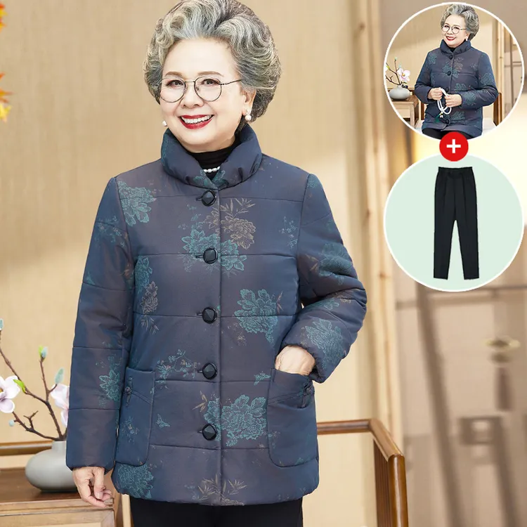 奶奶冬装加绒加厚棉服外套中老年人妈妈冬季棉袄高领保暖姥姥棉衣