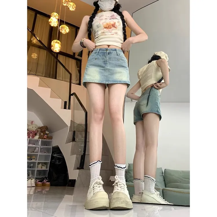 牛仔裙半身裙女2025新款夏季显瘦短裤高腰辣妹裙裤a字包臀短裙子