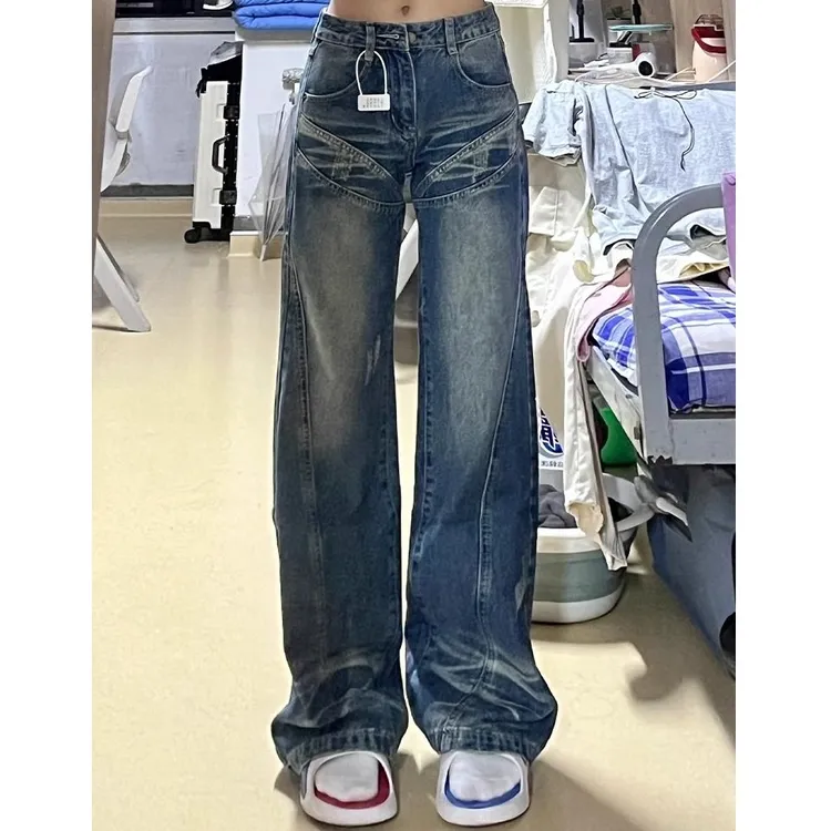 美式复古辣妹喇叭牛仔裤女春季新款百搭宽松低腰阔腿显瘦直筒裤子