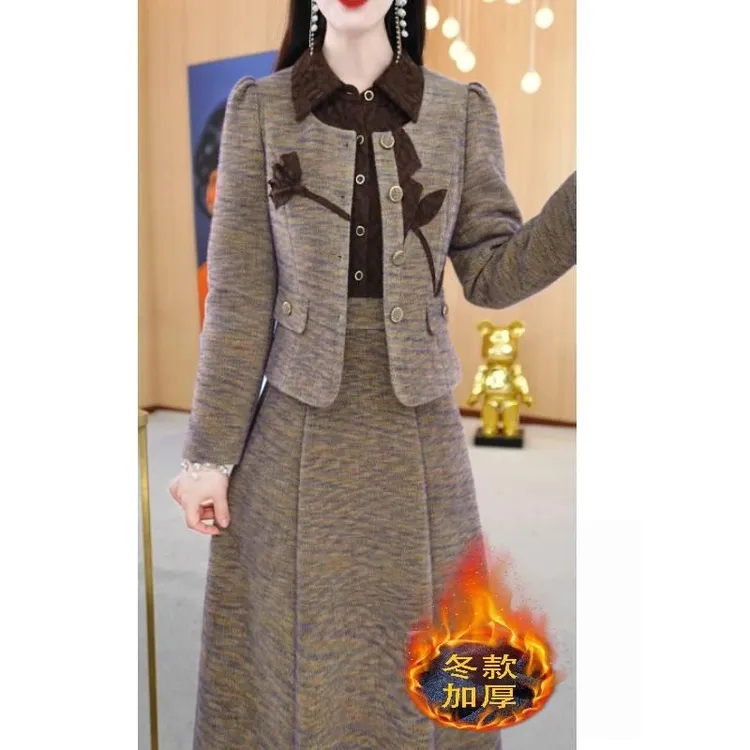爆款外套+连衣裙秋冬季新款加绒加厚时尚洋气减龄高贵女装套装裙