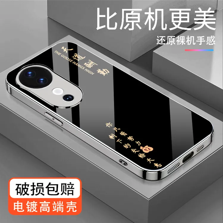 适用vivoS19手机壳新款电镀玻璃全包防摔超薄耐脏保护套天道酬勤