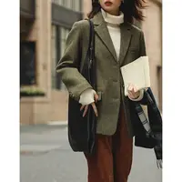 气质显瘦羊毛呢纯色西装女秋冬设计感单排扣休闲外套0319