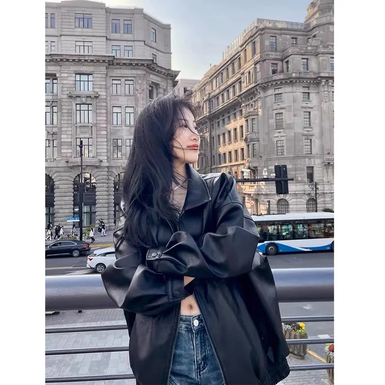 黑色皮衣夹克外套男款秋冬季潮牌美式复古痞帅cleanfit情侣装上衣