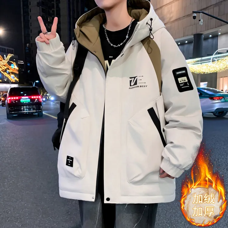 2025冬季青少年加绒加厚夹克男港风潮流宽松百搭休闲保暖学生外套