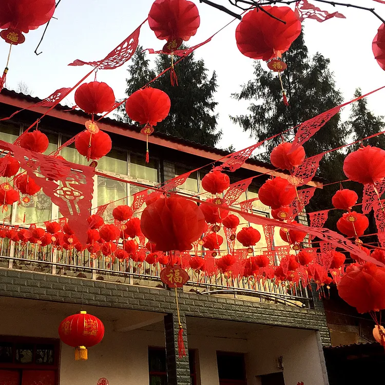 结婚户外院子喜字拉花室外红色三角旗串婚礼布置装饰彩旗婚庆用品