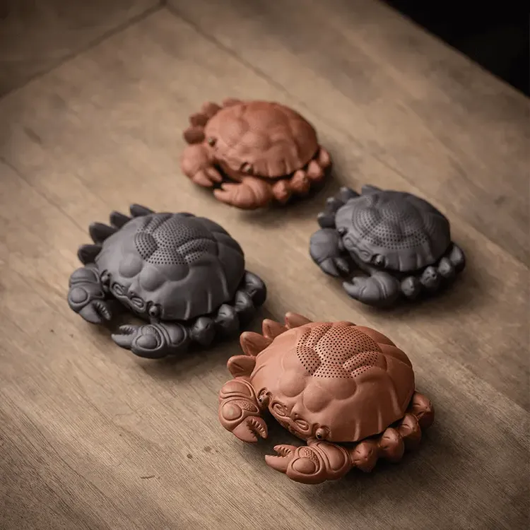 创意紫砂螃蟹可养茶宠摆件一体式过滤器家用功夫茶具茶叶茶漏配件