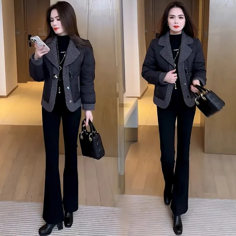 时尚小个子加厚棉衣外套女2025秋冬新款拼接洋气棉袄气质保暖棉服