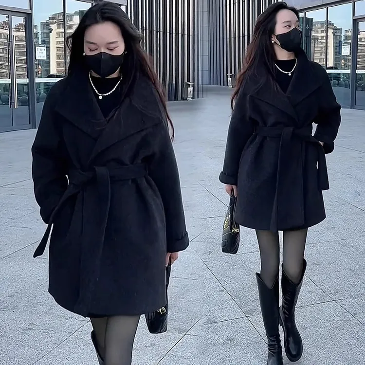 加棉加厚毛呢外套女2025冬季新款洋气中长款收腰显瘦保暖呢子大衣