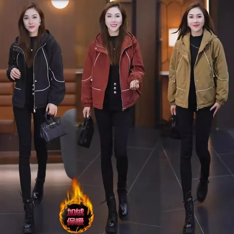 工装加绒短外套女2024秋冬新款洋气休闲宽松拼接保暖小个子冲锋衣