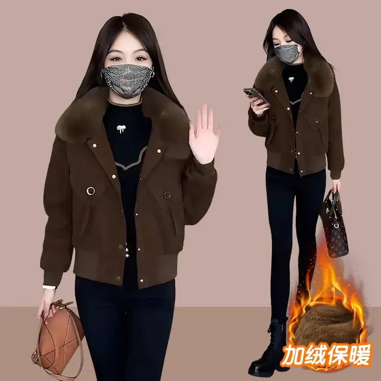 高级感派克服加绒加厚外套2025秋冬新款时尚小个子保暖短款棉服女