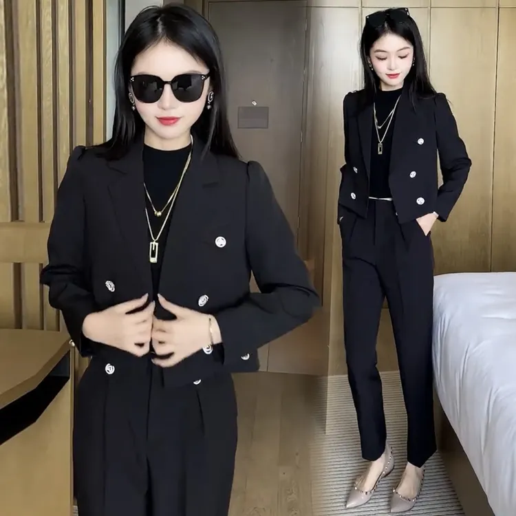 小个子短款西装外套女2023秋季新款时尚洋气高级感职业西服两件套