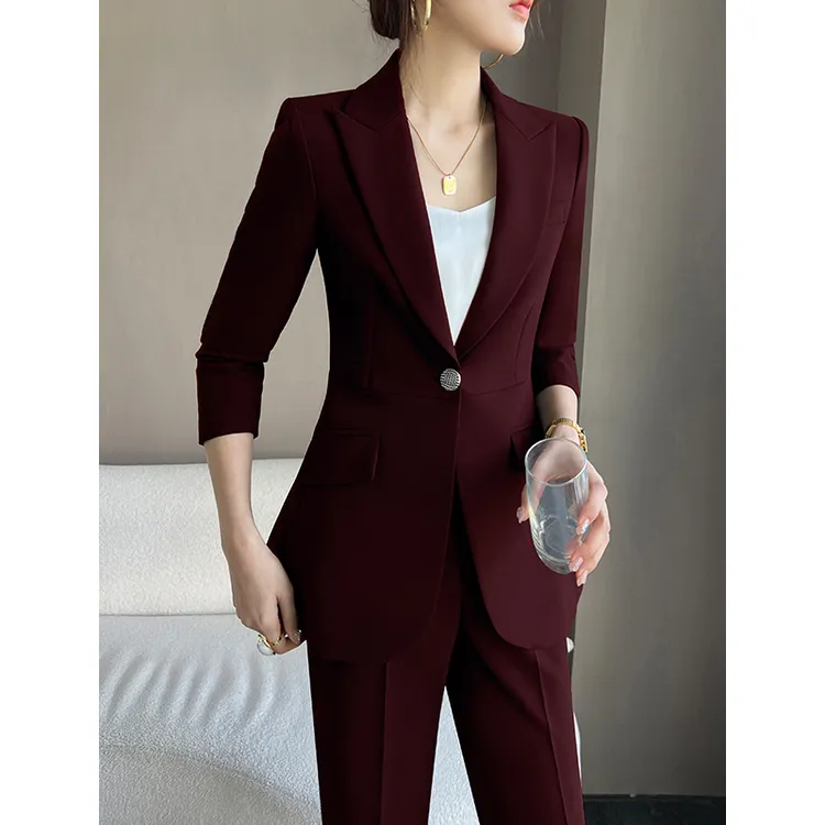 秋冬安克拉红高端西装套装女气质职业装西装女高端大气上档次