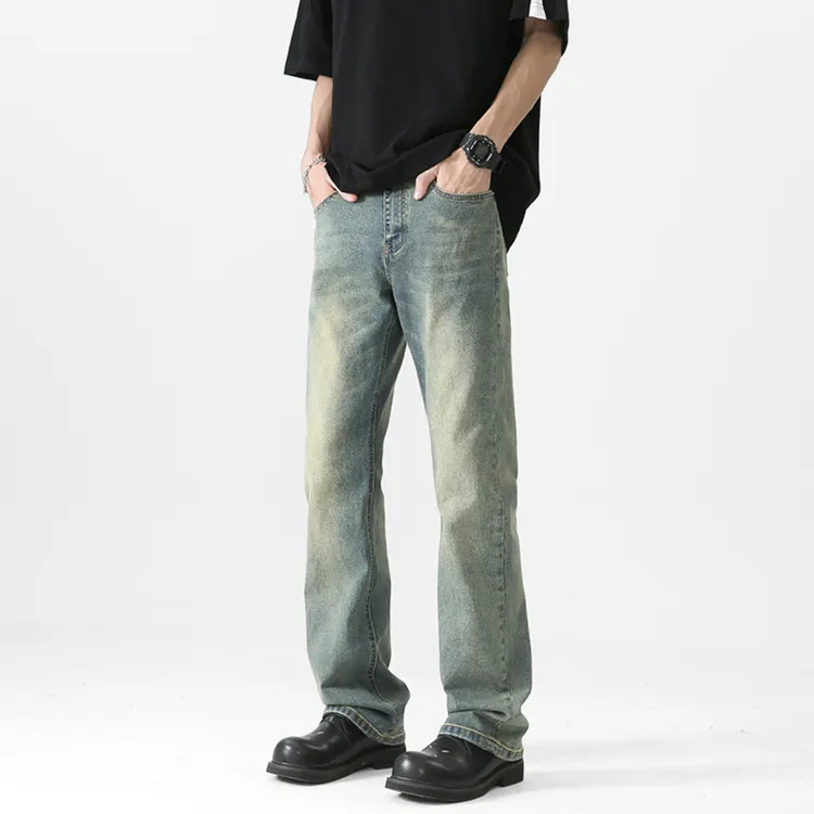 显瘦修身牛仔裤男秋季新款百搭水洗做旧炸街痞帅裤直筒阔腿长裤