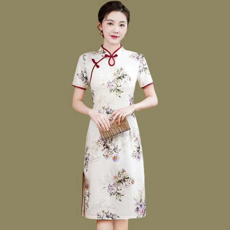 中年妈妈夏季连衣裙气质2024新款中老年女装高贵洋气改良旗袍裙子