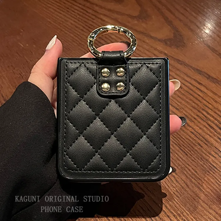 高档奢华小羊皮菱格指环扣适用小米MIX Flip手机壳荣耀MagicVFlip