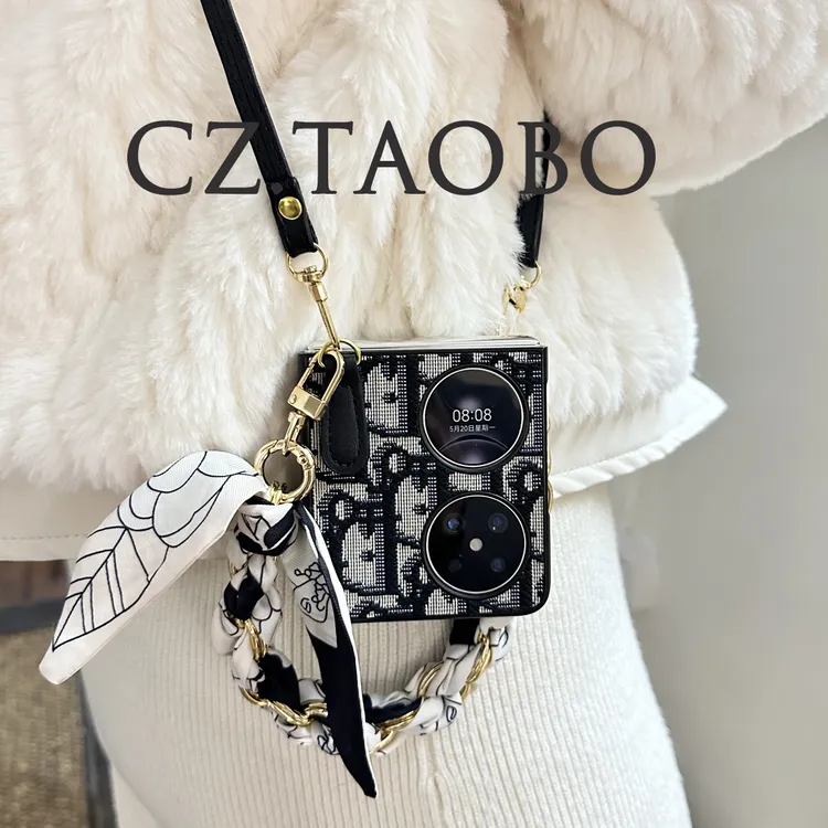 适用华为pocket2手机壳PuraX折叠屏丝巾链条斜挎挂绳防摔个性女款