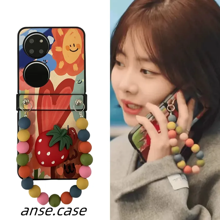 谭松韵同款适用华为pocket2手机壳新款折叠屏nova Flip油画手提链