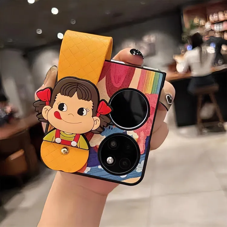 油画爱心华为p50pocket腕带可爱牛奶妹手机壳zflip5折叠vivoxflip