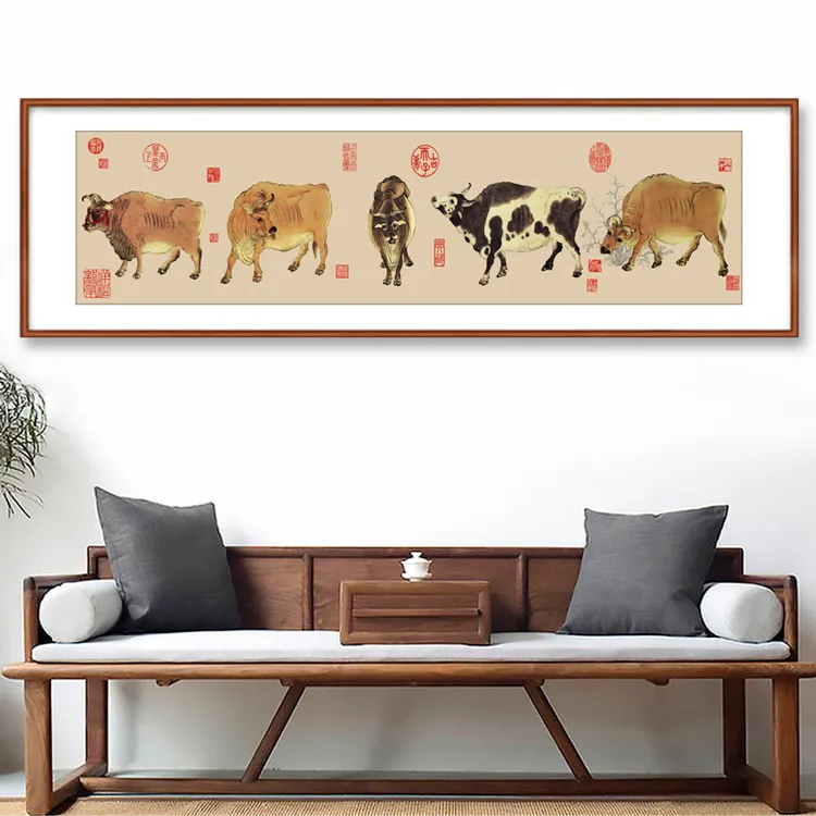 芊虹秀五牛图十字绣2025新款客厅书房高端大气十大名画手工刺绣