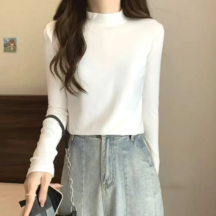 80-200斤德绒半高领双面磨毛打底衫女胖MM大码内搭长袖显瘦T恤