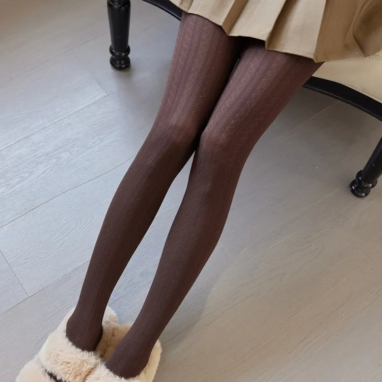 日系打底袜女春秋薄款高弹条纹显瘦连裤袜外穿咖啡灰色丝袜裤百搭