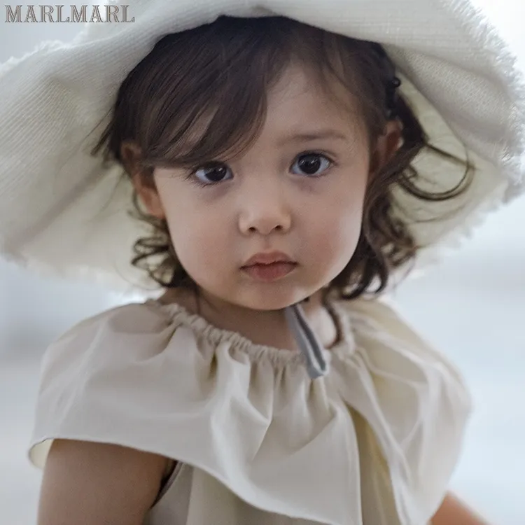 MARLMARL儿童户外太阳遮阳帽子男女宝渔夫帽可调节brim01奶油白