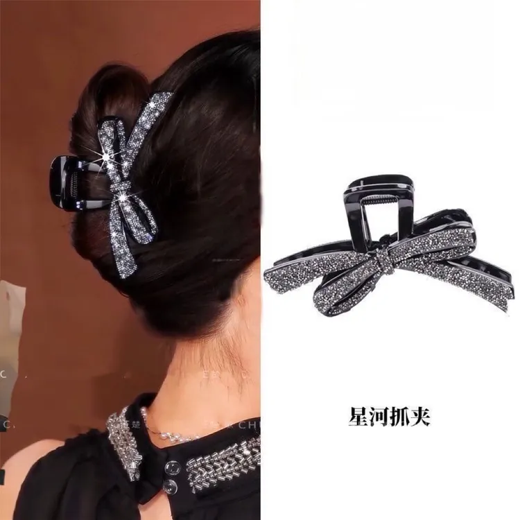 2024气质新款闪耀盘发抓夹优雅气质蝴蝶结鲨鱼夹头饰