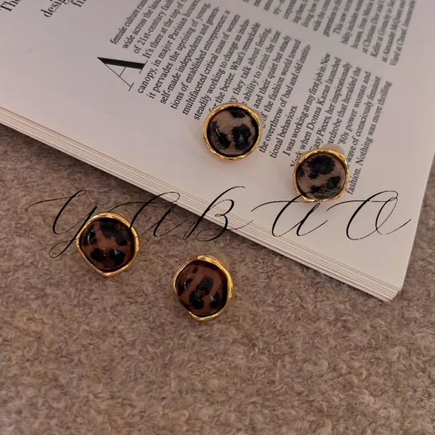 铜合金树脂耳饰 复古美拉德豹纹耳钉时尚百搭气质耳饰耳钉秋冬