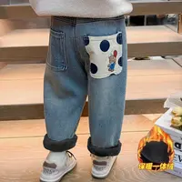 女童加绒牛仔裤冬装儿童洋气一体绒老爹裤子男女宝宝冬季加绒加厚
