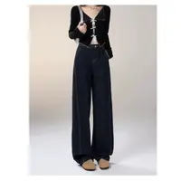 XX9211#丹宁蓝高腰窄版直筒牛仔裤女新款时尚防掉色百搭