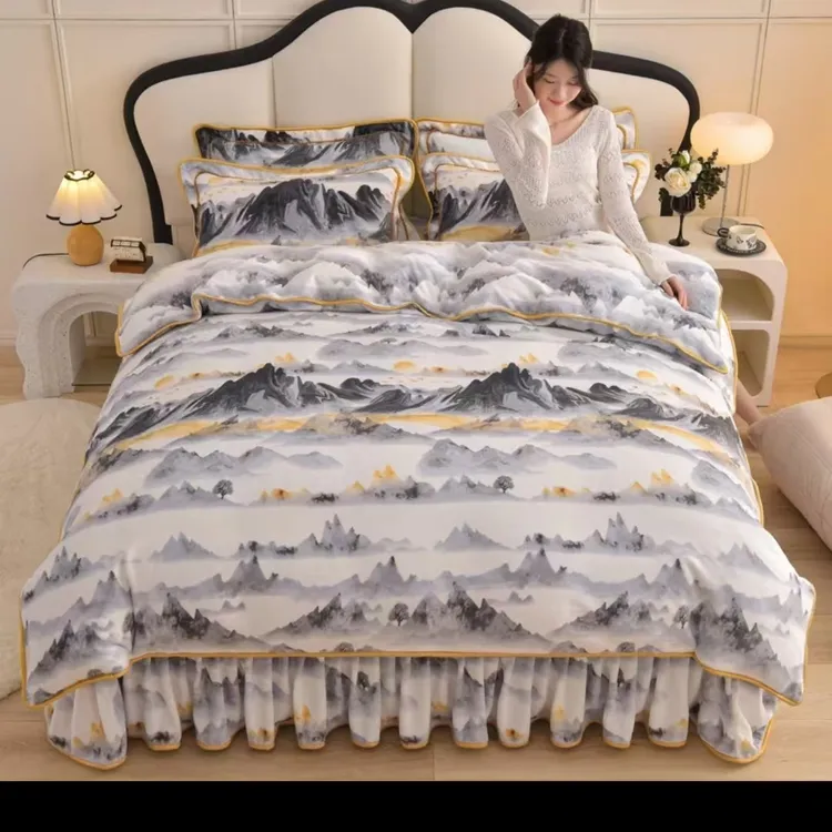 2025新款加厚加密高端印花牛奶绒四件套亲肤